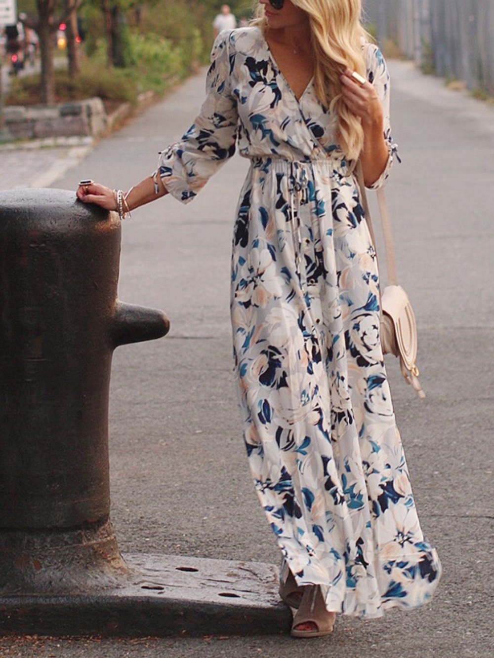 Yumi Kim Blue Surfer Silk Maxi Dress - Floral Silk M